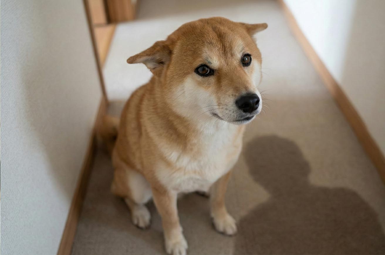 反省しているように見える柴犬