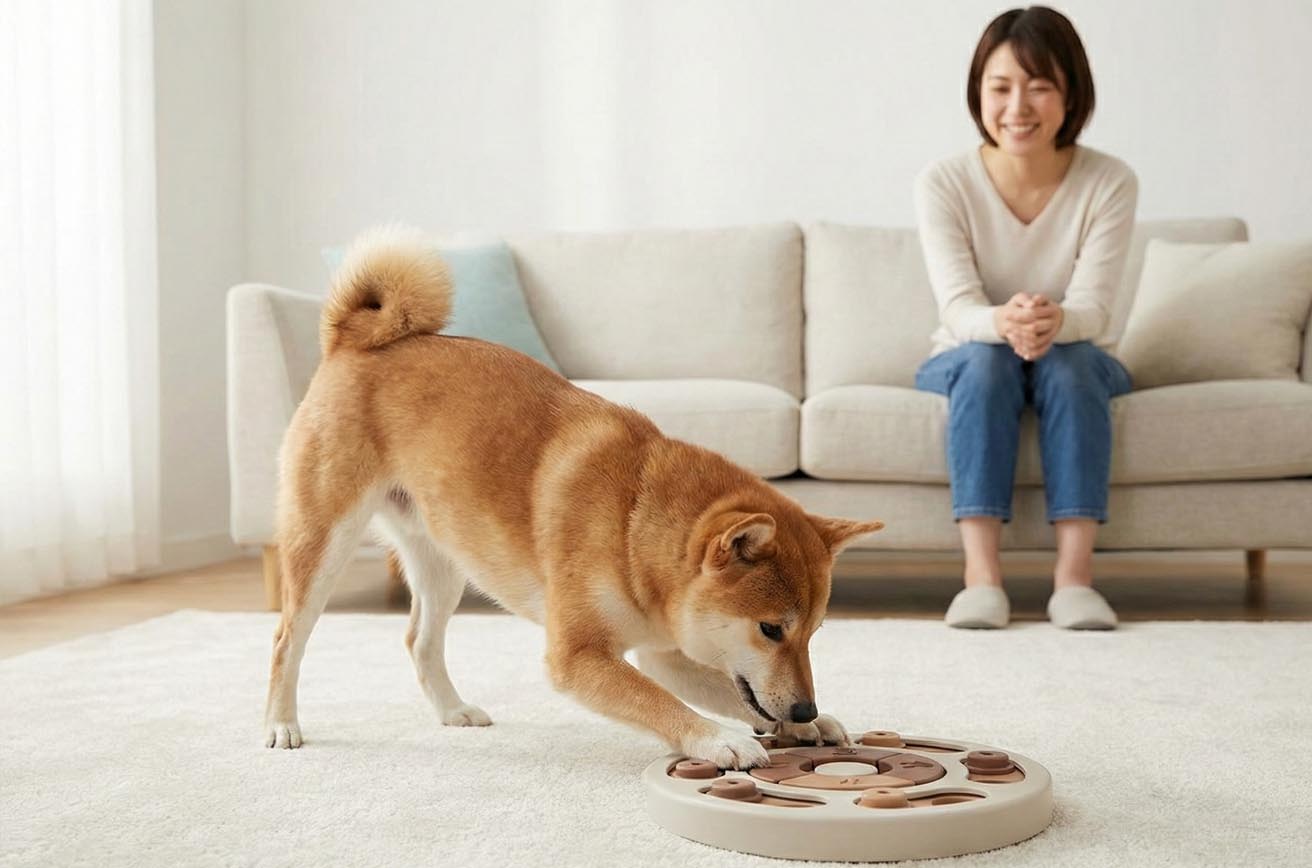 おもちゃで遊んでいる柴犬