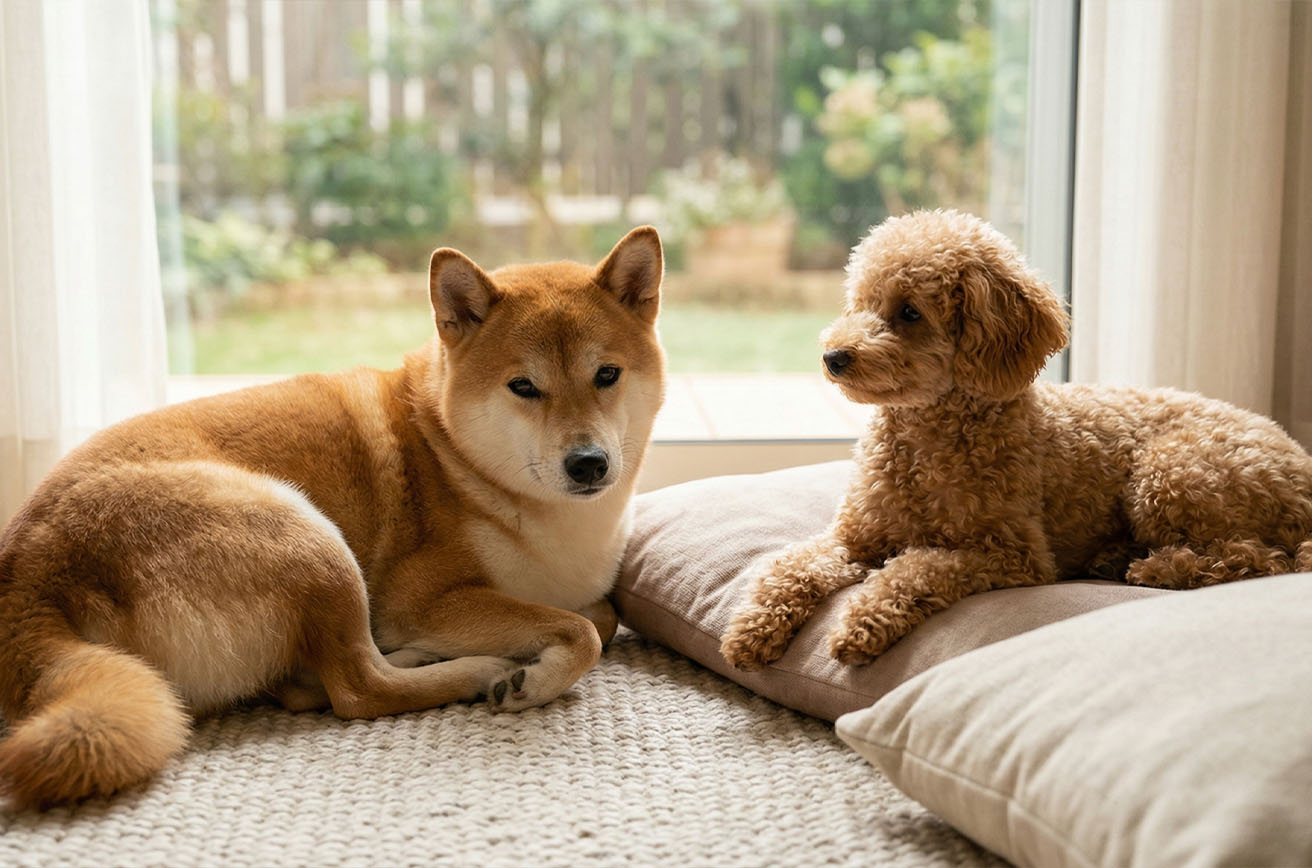 柴犬とトイプードルの多頭飼育